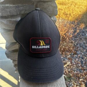 Billabong Black Mesh Snapback Hat with White Logo Patch